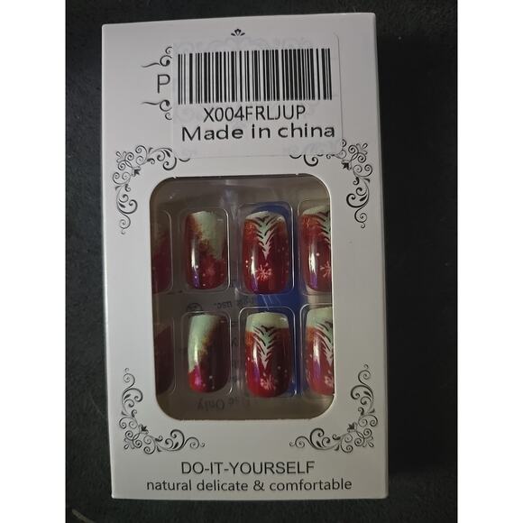 Christmas Press on Nails Medium Square SWEKKE Red & Gold Fake Nails Winter False - Picture 5 of 5